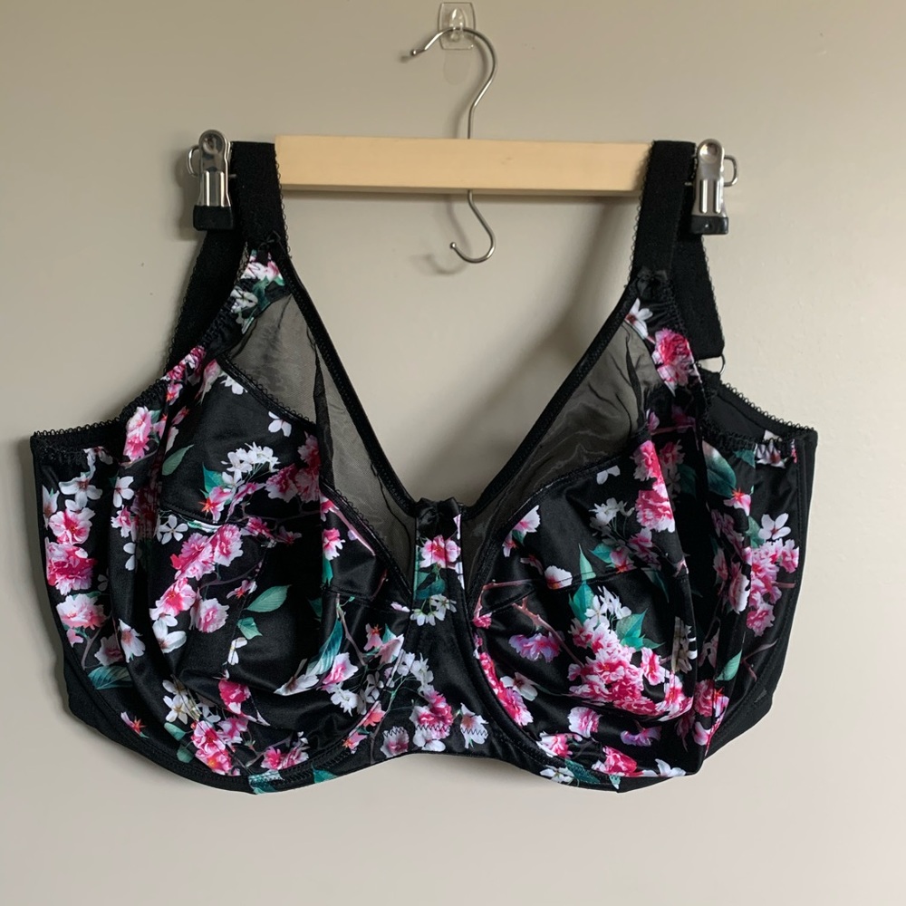 Goddess 38N 38 N Bra Style #6162 Black w/ Flowers